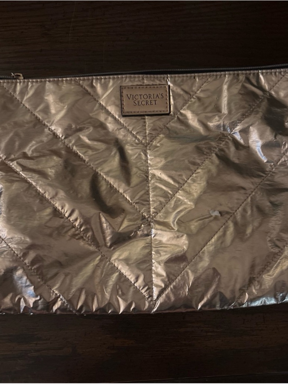 Victoria's Secret Metallic Quilted Cosmetic Bag - Rose Gold Tone